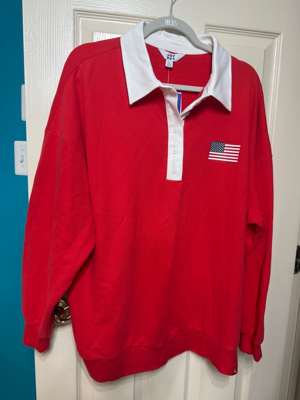 SALEđJoyLab Red Rugby Pullover with White Collar - Picture 4 of 4